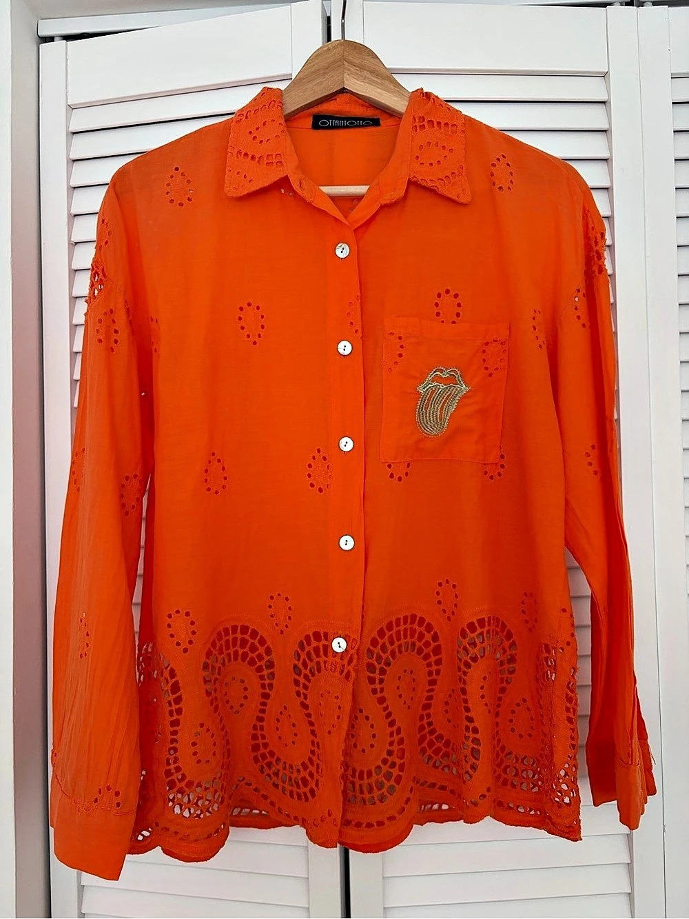 Orange Eyelet Button Down Shirt